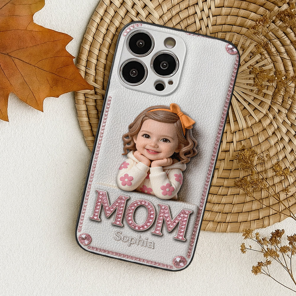 Mother's Day Gift, Custom From Any Photo - Personalized Mother 3D Embossed Leather Phone Case
