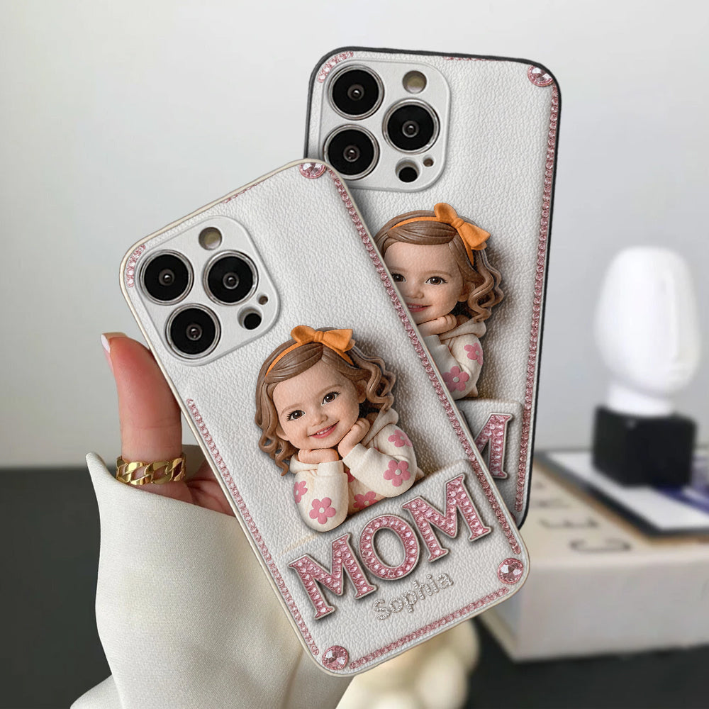 Mother's Day Gift, Custom From Any Photo - Personalized Mother 3D Embossed Leather Phone Case