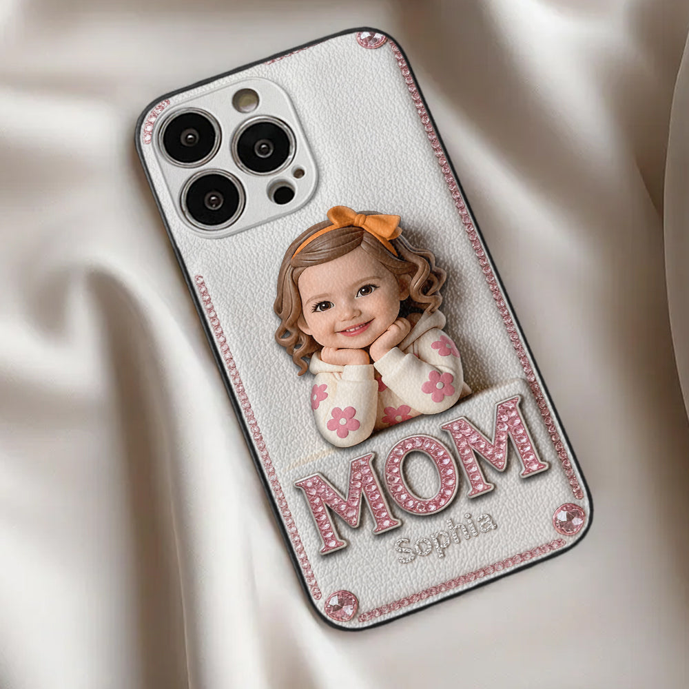 Mother's Day Gift, Custom From Any Photo - Personalized Mother 3D Embossed Leather Phone Case