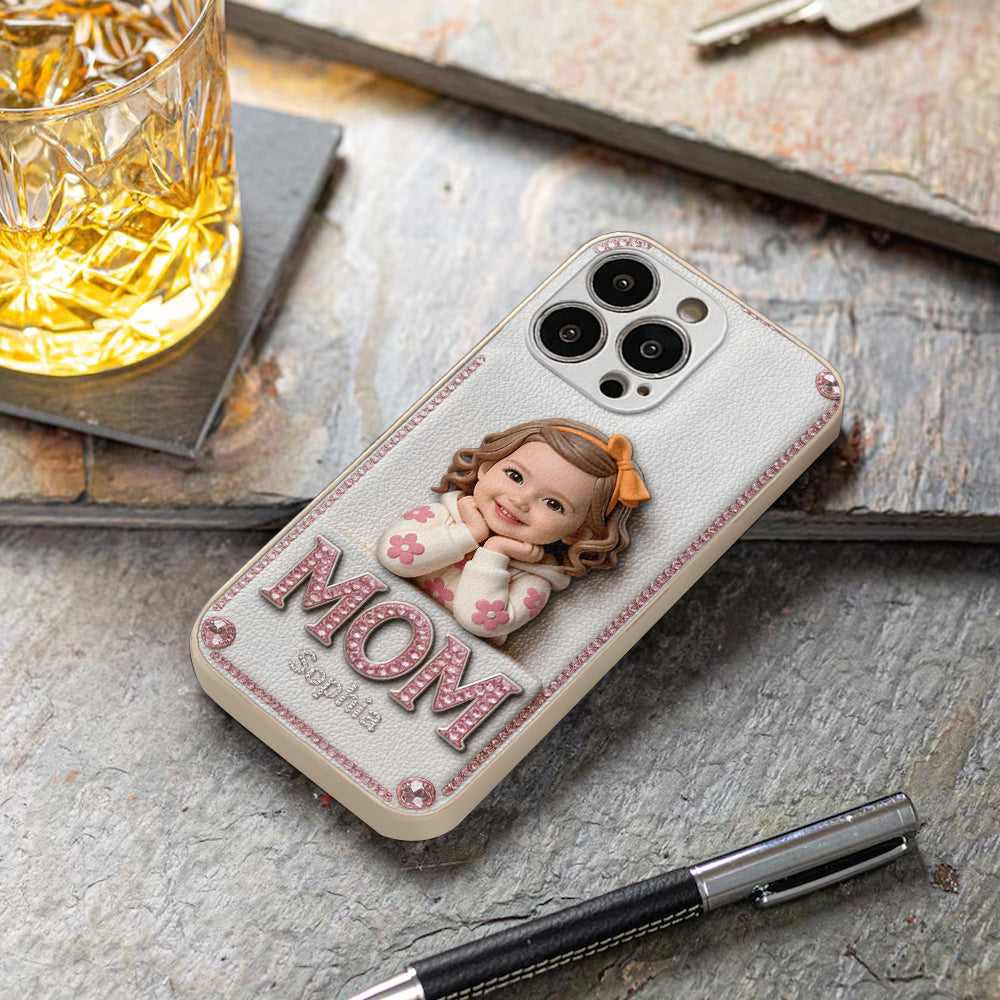 Mother's Day Gift, Custom From Any Photo - Personalized Mother 3D Embossed Leather Phone Case