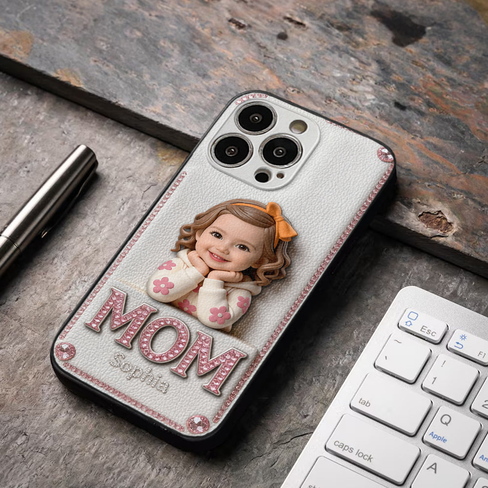 Mother's Day Gift, Custom From Any Photo - Personalized Mother 3D Embossed Leather Phone Case