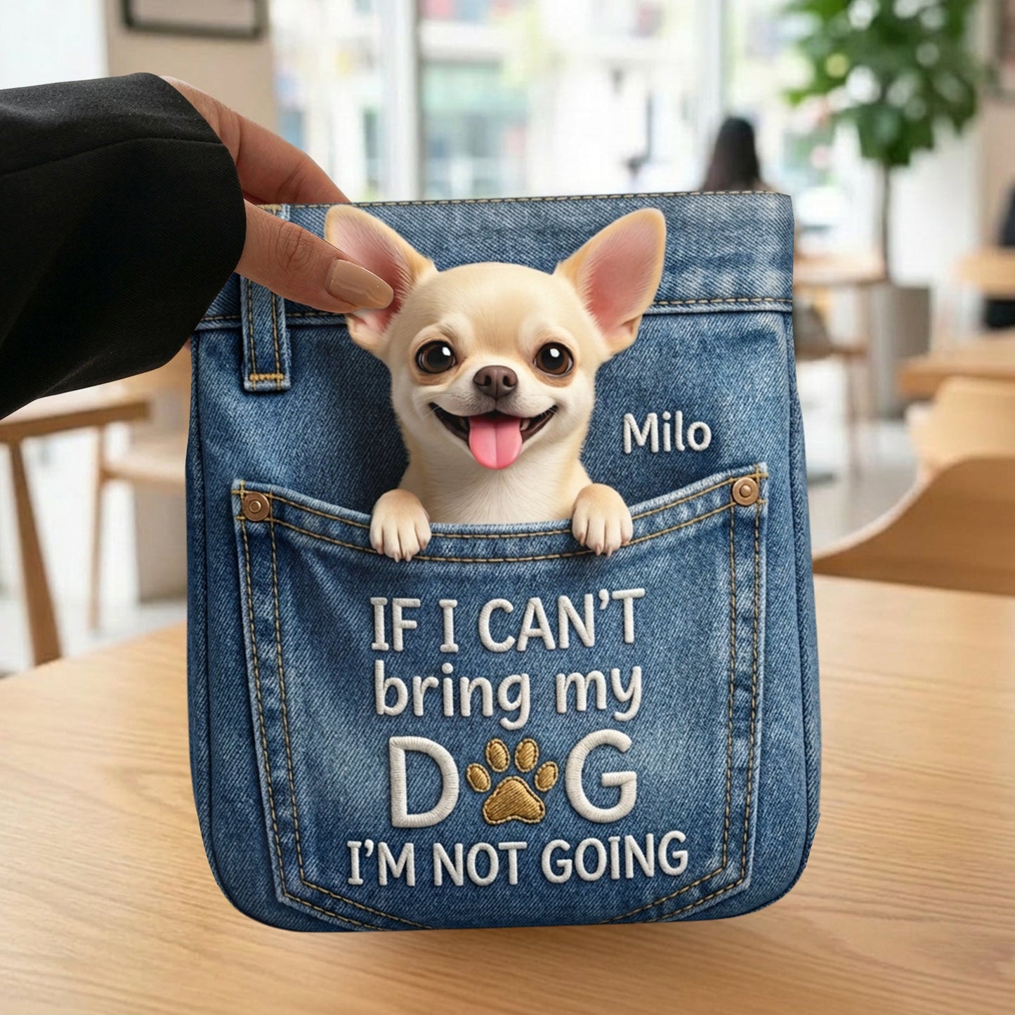 Pet In Jean Pocket - Personalized Dog Plush Crossbag