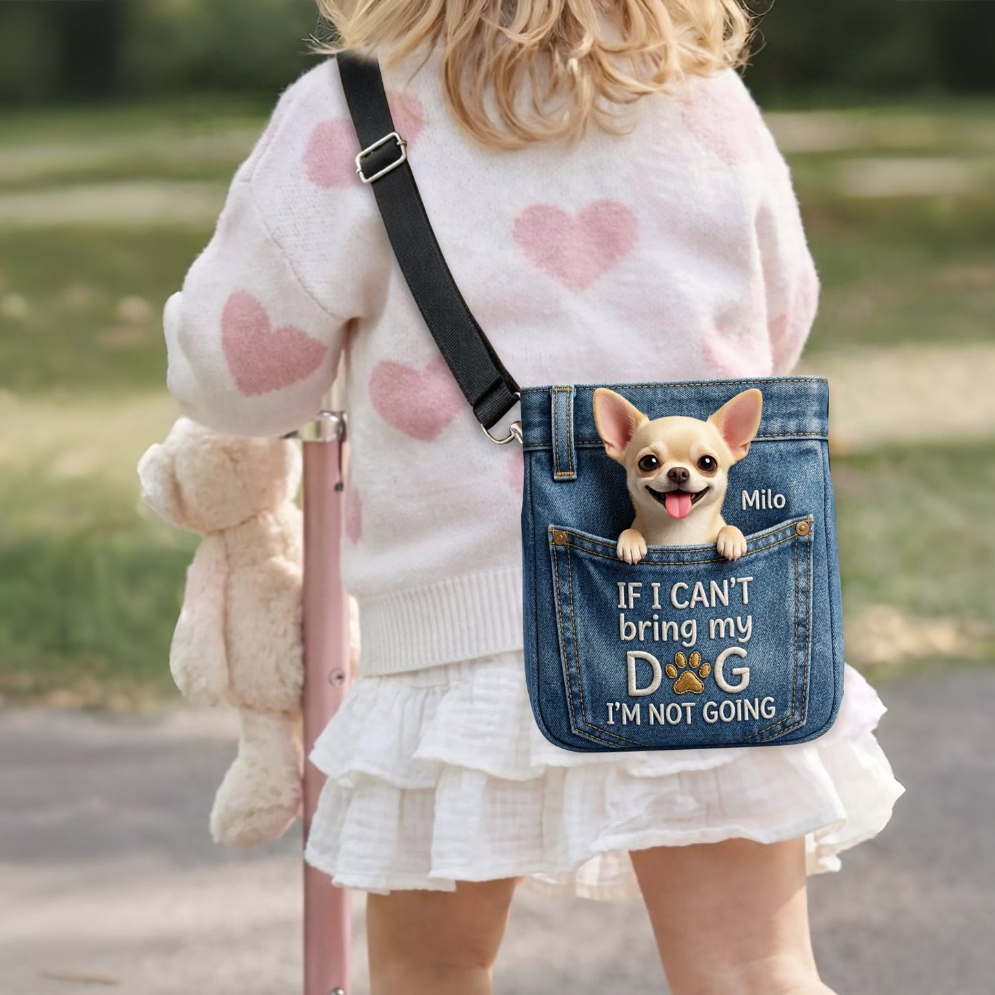 Pet In Jean Pocket - Personalized Dog Plush Crossbag