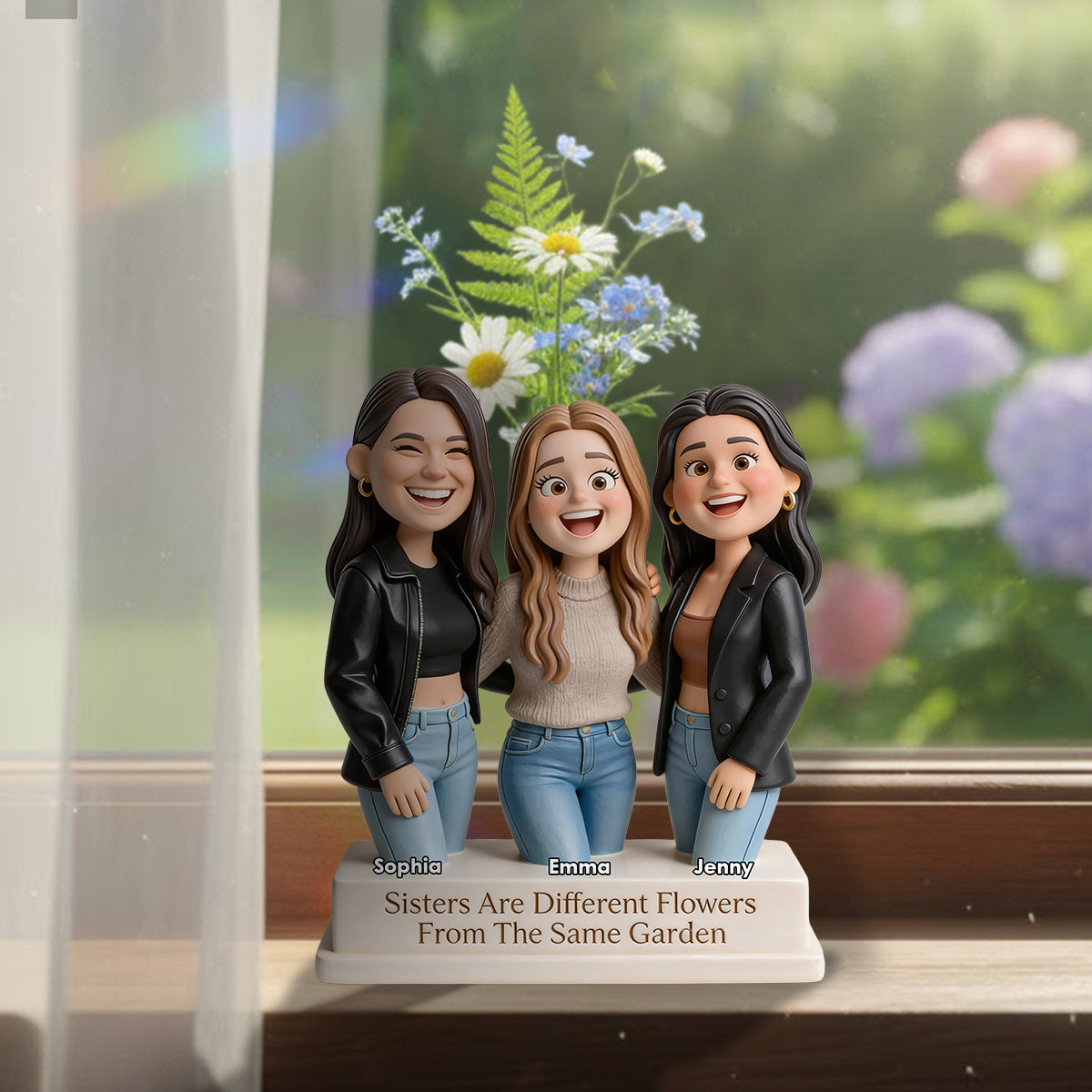 Sisters Are Different Flowers From The Same Garden - Personalized Sister Custom Shape Acrylic Flower Vase