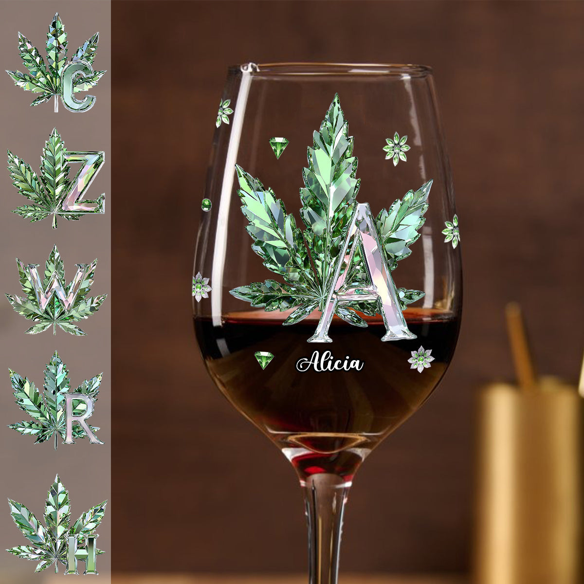 Stoned Alphabet - Personalized Weed Wine Glass With Long Stem
