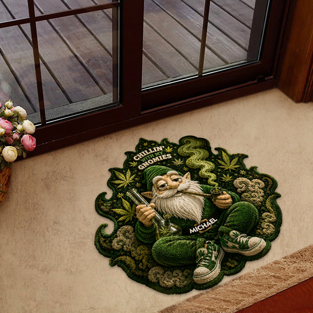 Smoking Gnome, It's 420 Somewhere - Personalized Weed Shaped Doormat/ Rug