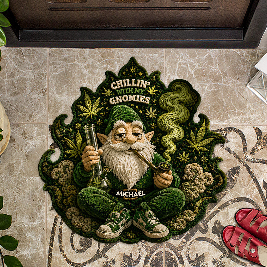 Smoking Gnome, It's 420 Somewhere - Personalized Weed Shaped Doormat/ Rug