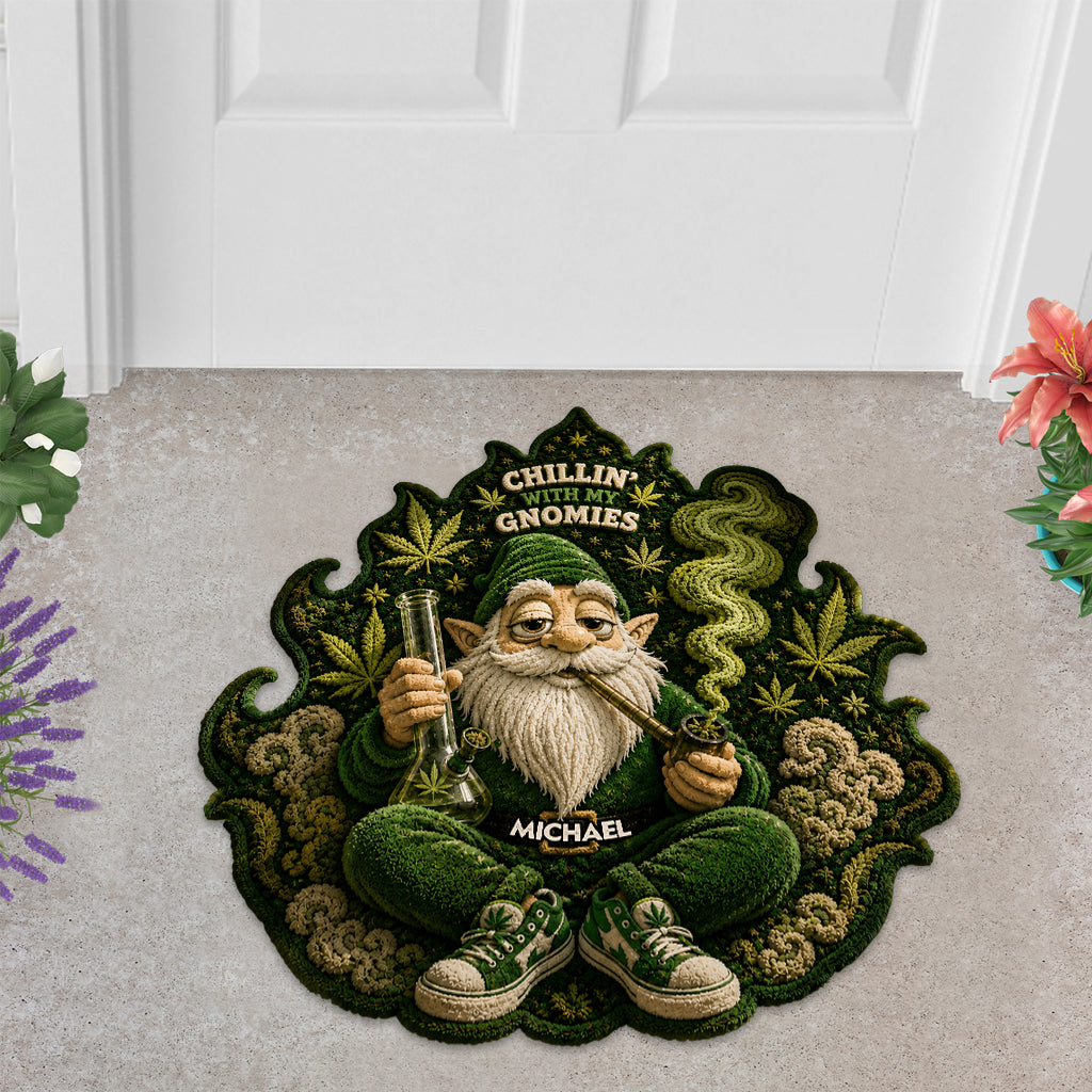 Smoking Gnome, It's 420 Somewhere - Personalized Weed Shaped Doormat/ Rug