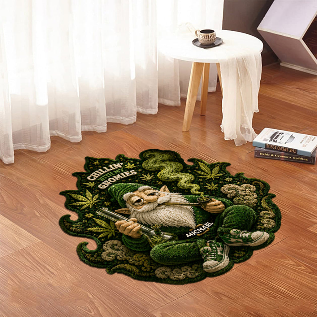 Smoking Gnome, It's 420 Somewhere - Personalized Weed Shaped Doormat/ Rug