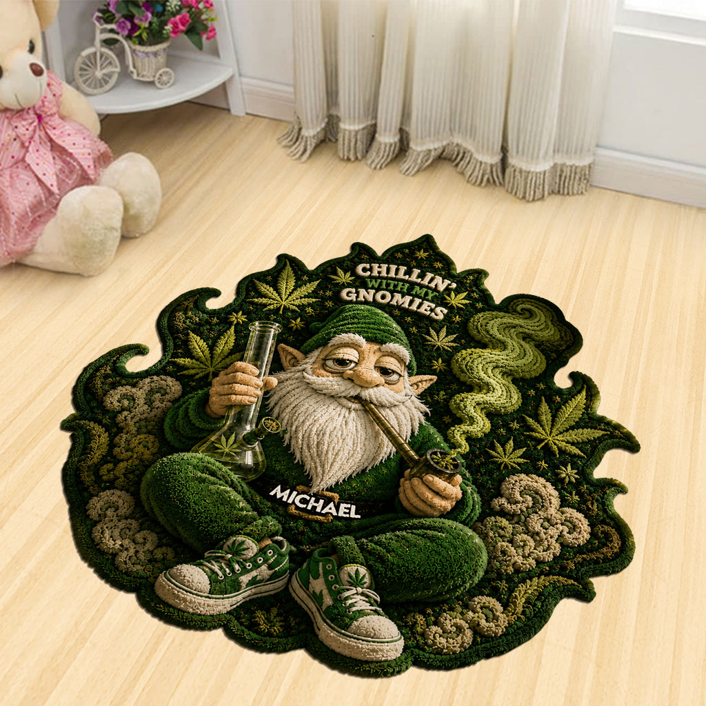 Smoking Gnome, It's 420 Somewhere - Personalized Weed Shaped Doormat/ Rug