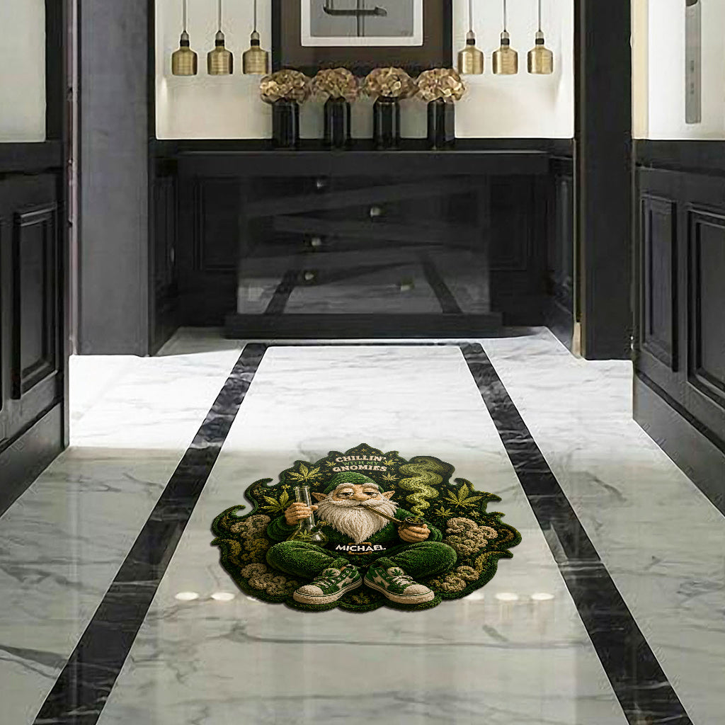 Smoking Gnome, It's 420 Somewhere - Personalized Weed Shaped Doormat/ Rug