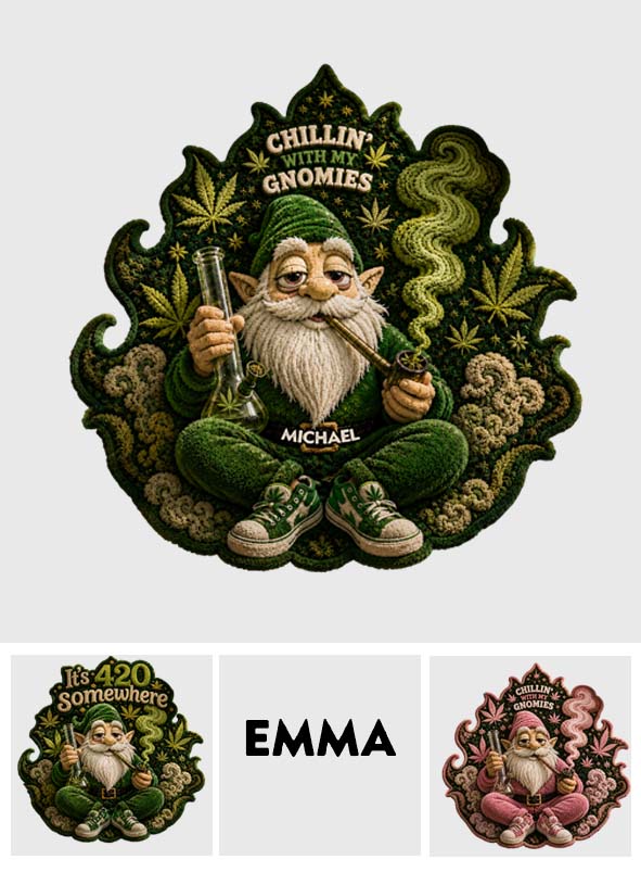 Smoking Gnome, It's 420 Somewhere - Personalized Weed Shaped Doormat/ Rug