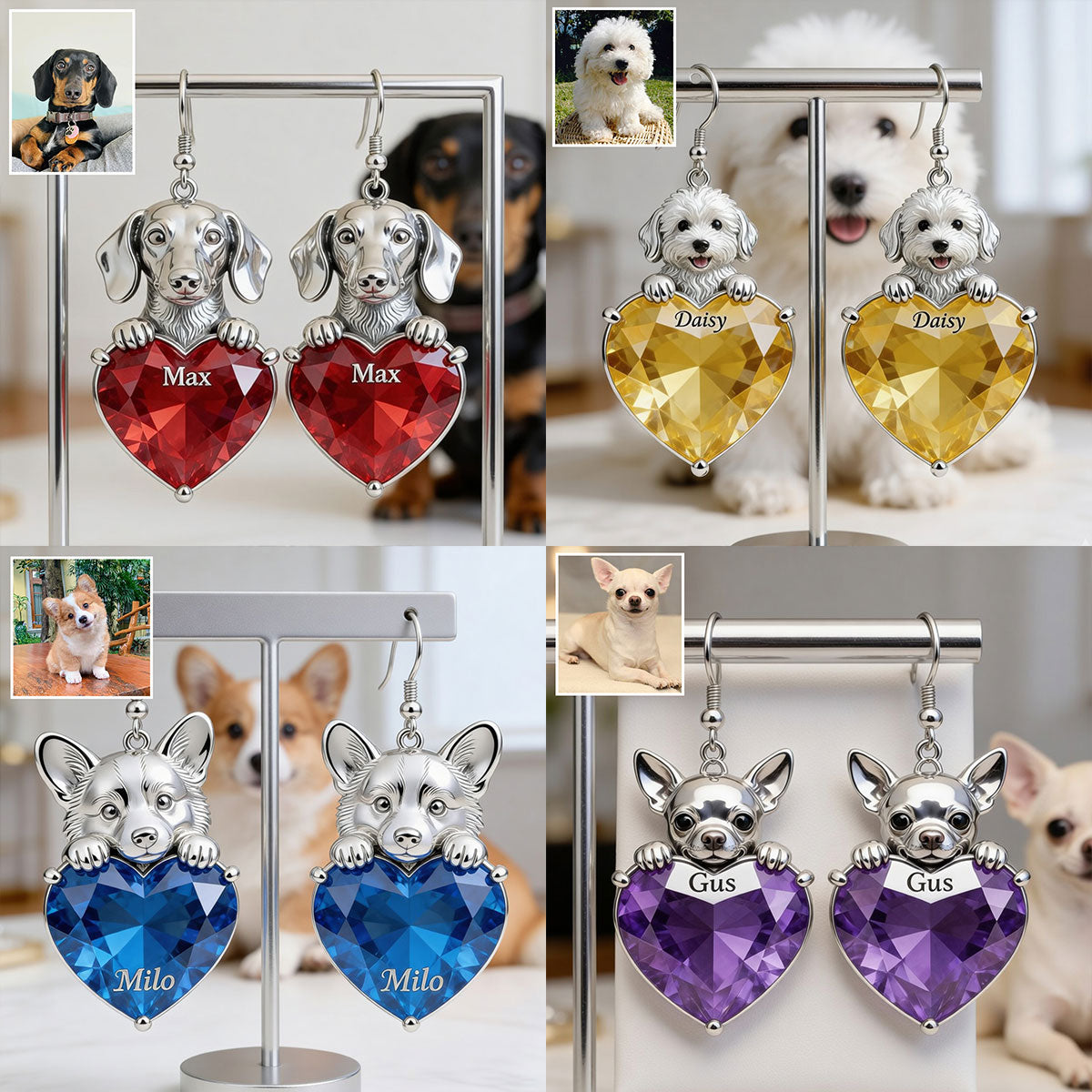 Pet On Heart - Personalized Dog Earrings