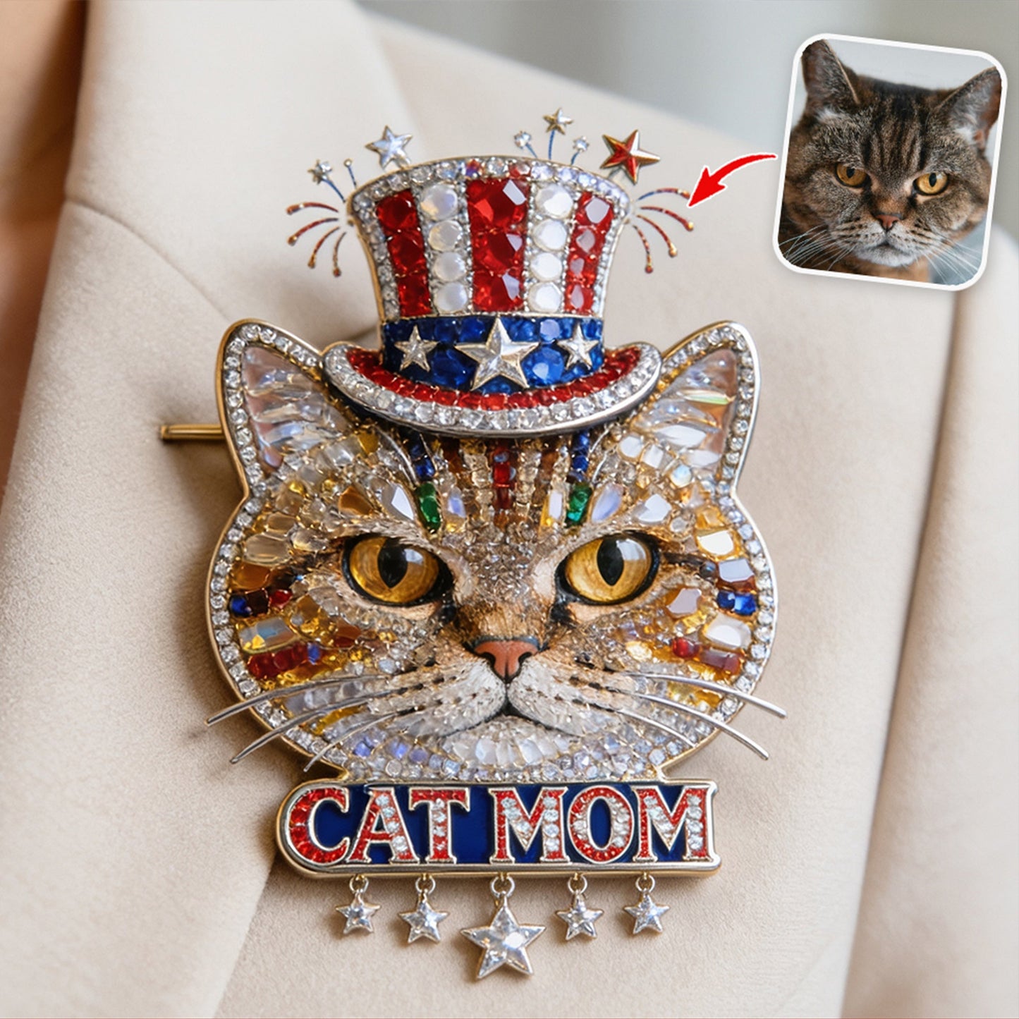 Red, White & Woof - Personalized Dog 3D Embossed Enamel Pin