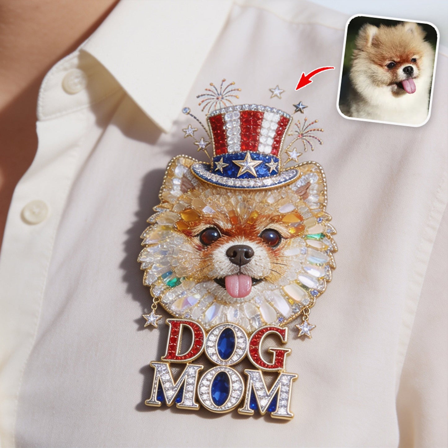 Red, White & Woof - Personalized Dog 3D Embossed Enamel Pin