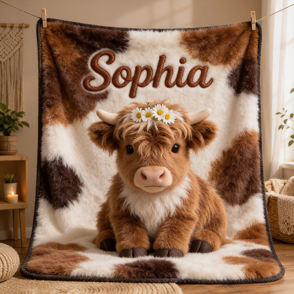 Rustic Comfort - Personalized Highland Cow Blanket