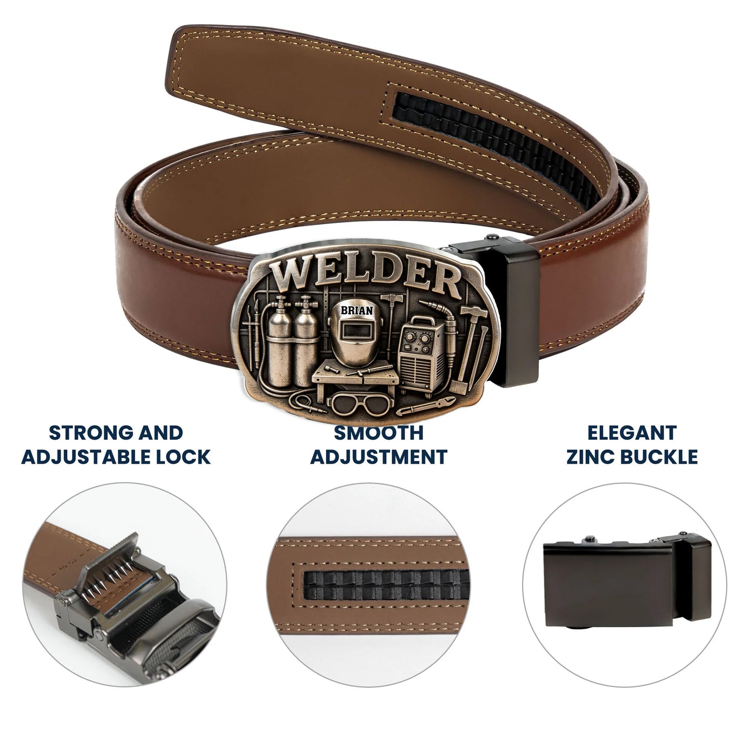 Proud Welder - Personalized Welder Leather Belt With Shaped Buckle