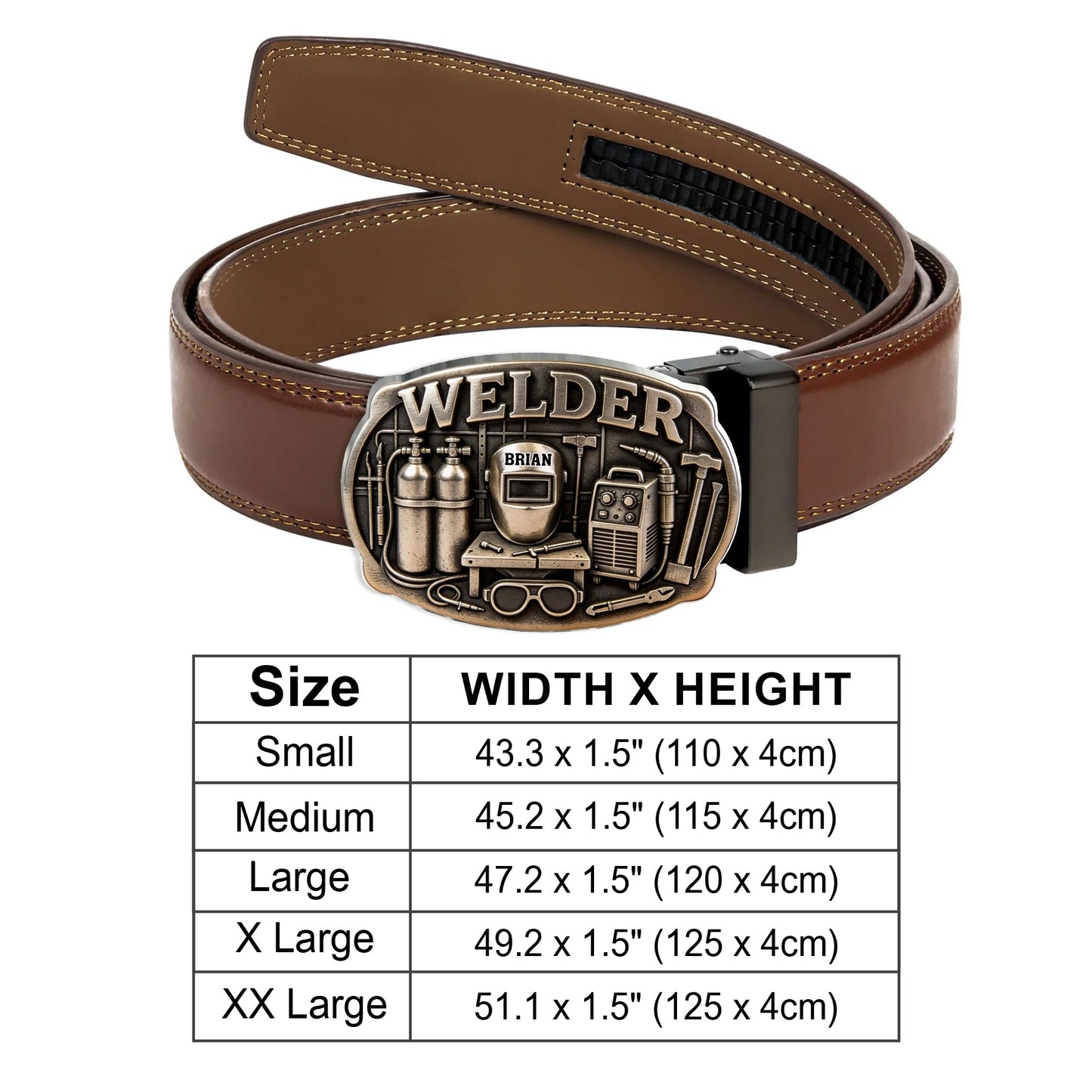 Proud Welder - Personalized Welder Leather Belt With Shaped Buckle