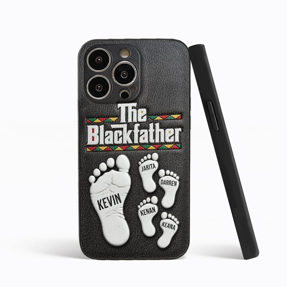 The Blackfather - Personalized Father 3D Embossed Leather Phone Case