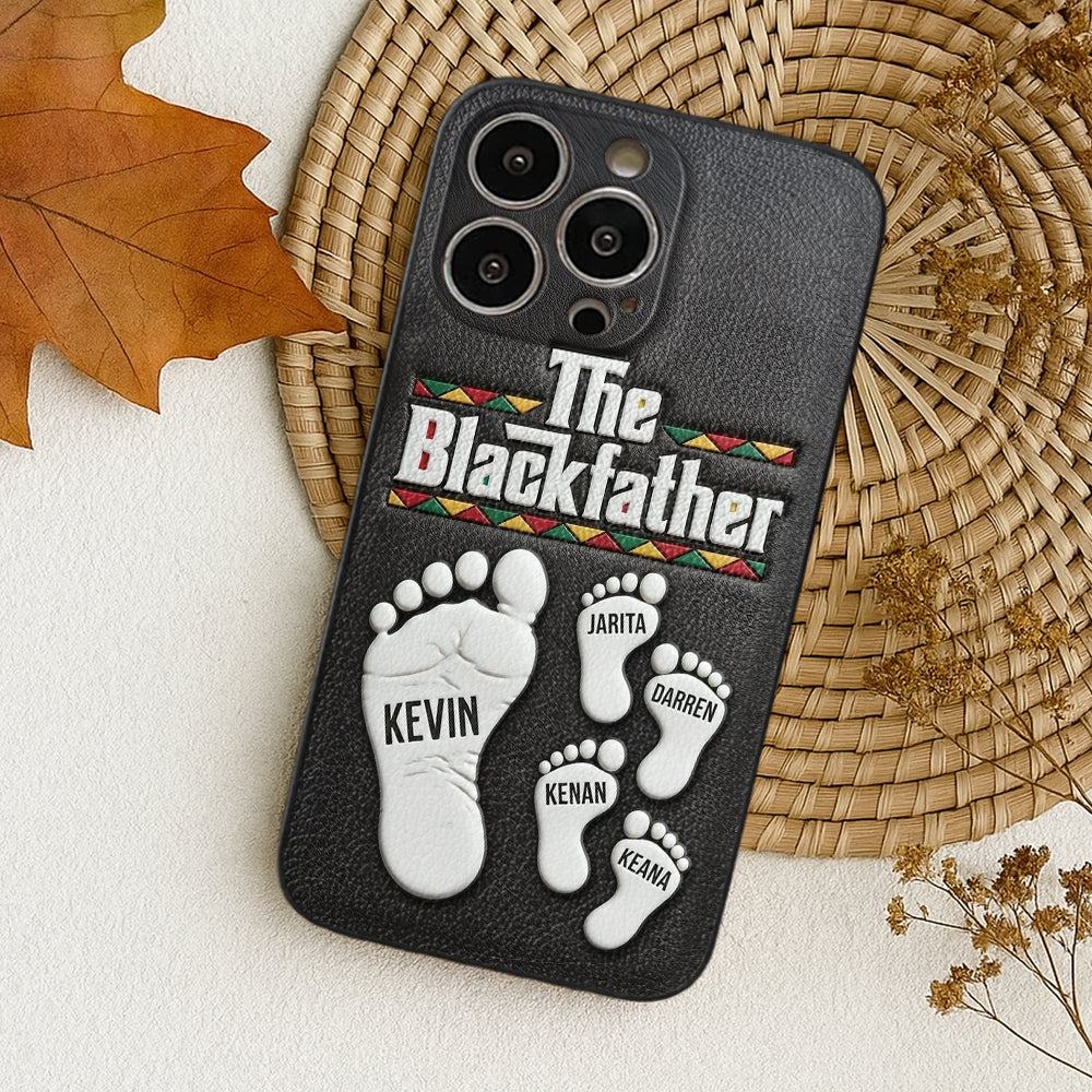The Blackfather - Personalized Father 3D Embossed Leather Phone Case