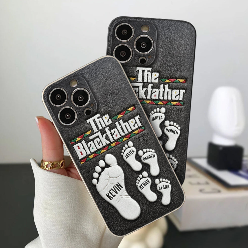 The Blackfather - Personalized Father 3D Embossed Leather Phone Case
