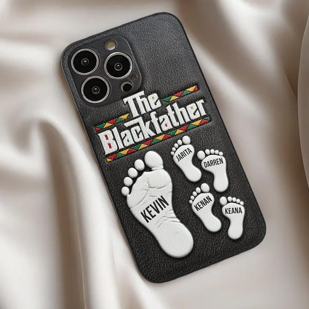 The Blackfather - Personalized Father 3D Embossed Leather Phone Case