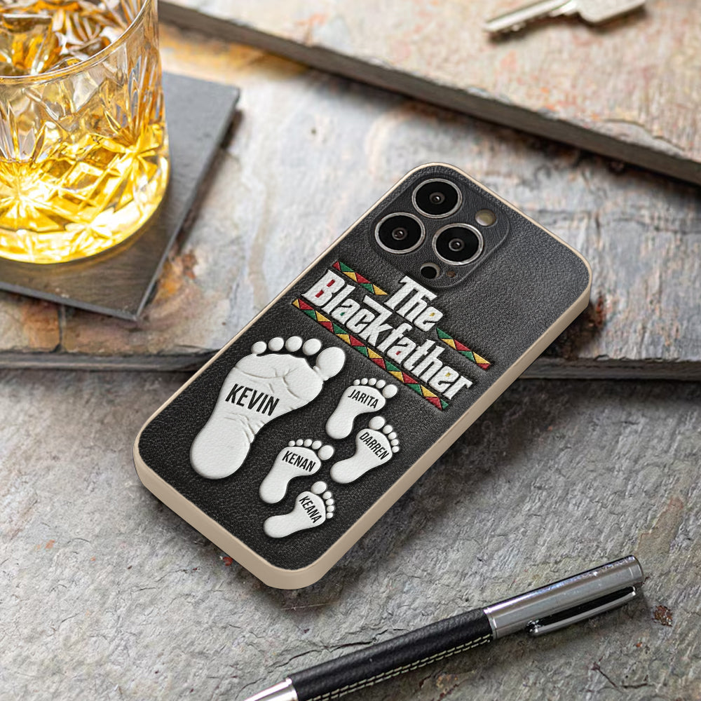 The Blackfather - Personalized Father 3D Embossed Leather Phone Case