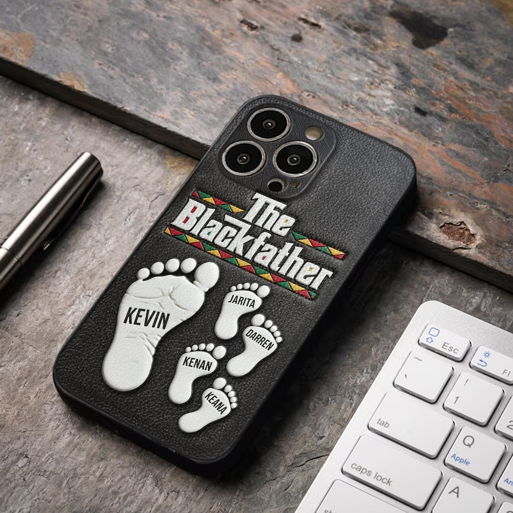 The Blackfather - Personalized Father 3D Embossed Leather Phone Case