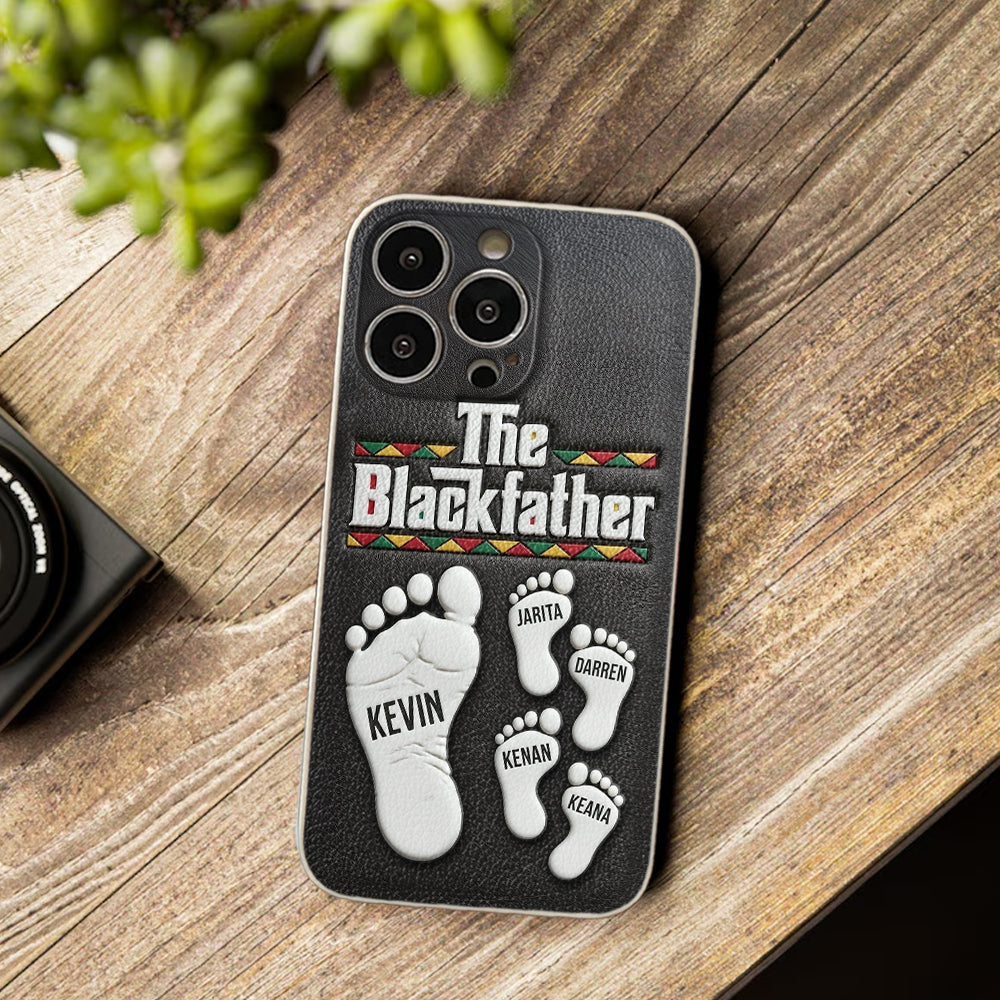 The Blackfather - Personalized Father 3D Embossed Leather Phone Case
