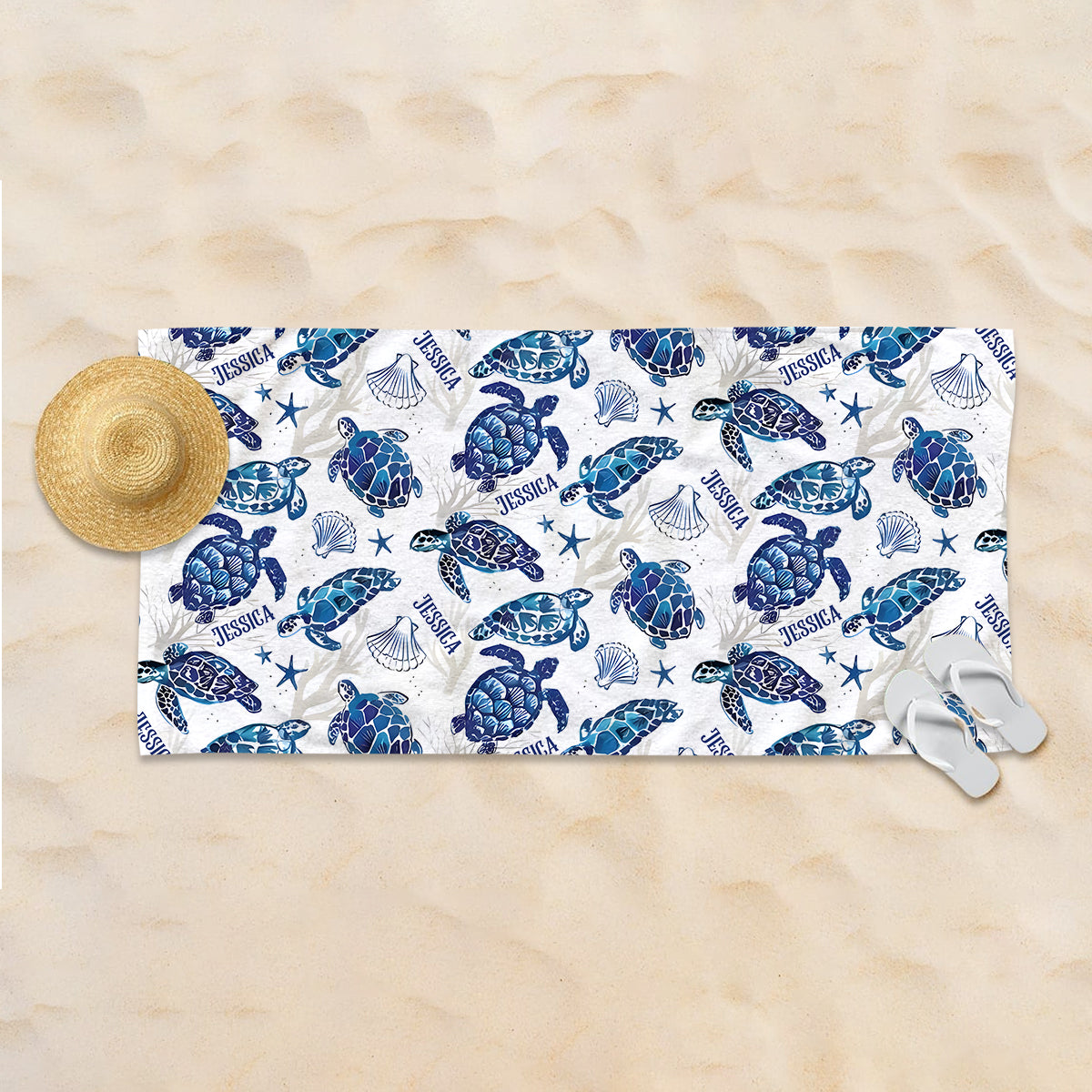 Sea Turtle Full Printed Aloha - Personalized Turtle Quick-dry Beach Towel/ Bath Towel