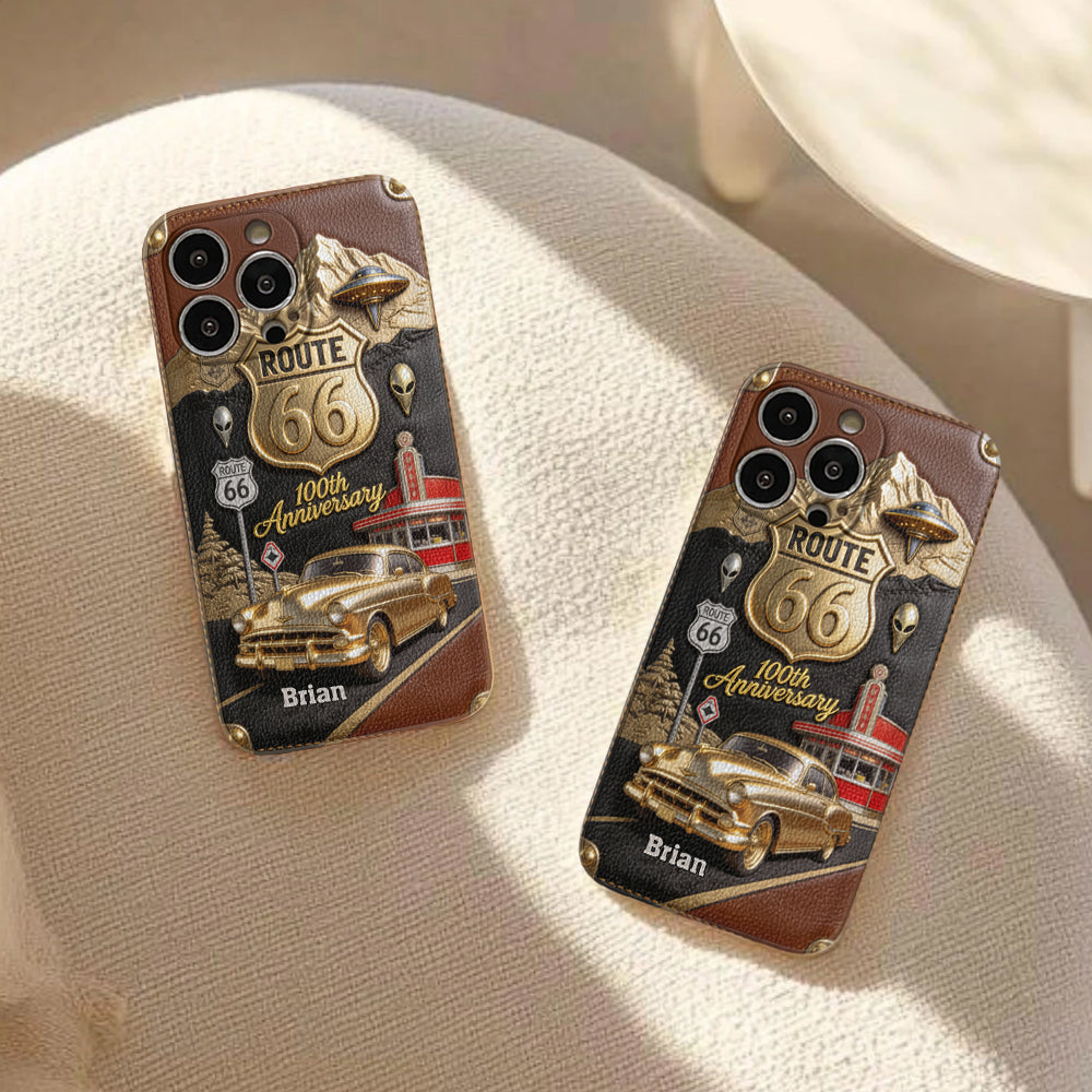 Route 66 100th Anniversary - Personalized Car Lover Leather Phone Case