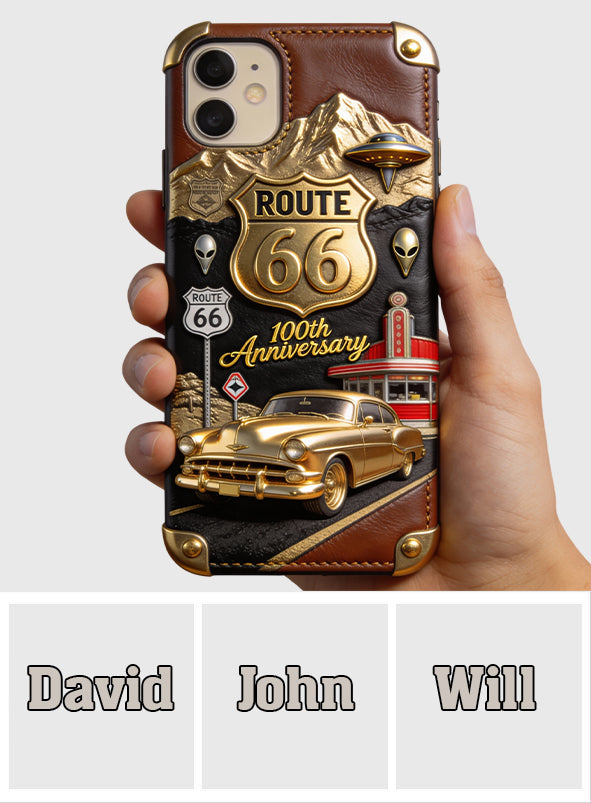 Route 66 100th Anniversary - Personalized Car Lover Leather Phone Case