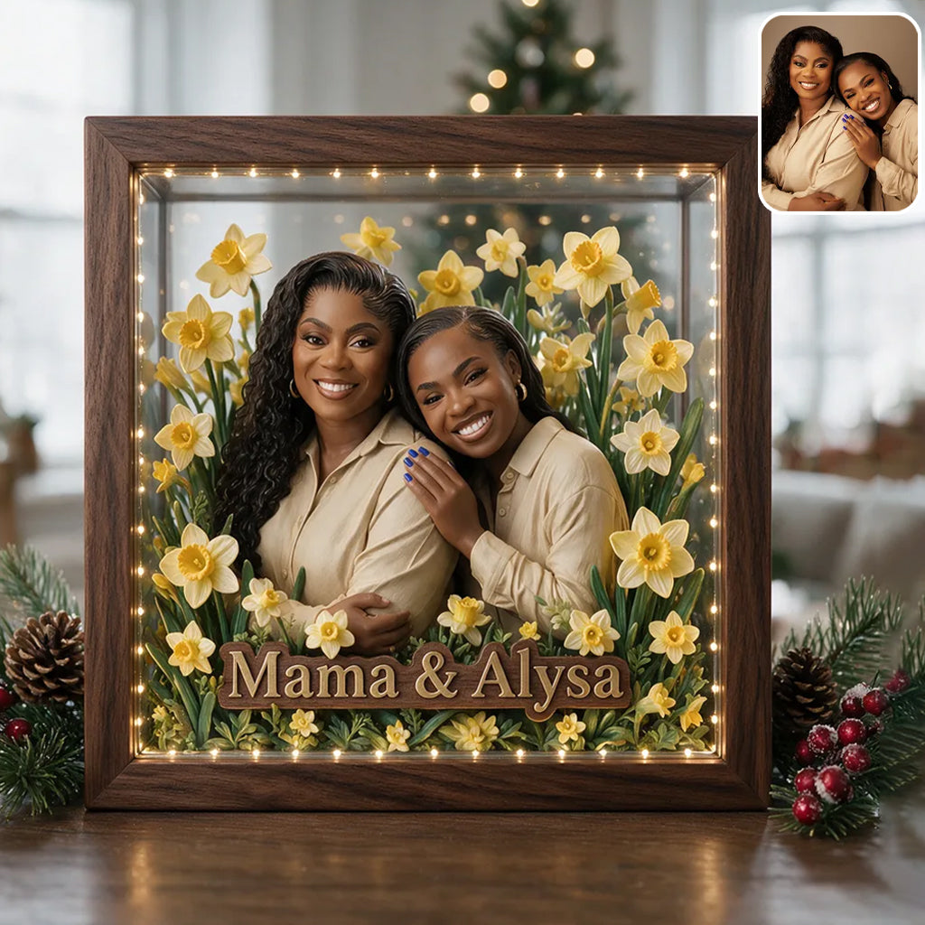 Floral Keepsake Gift For Her/ Mother/ Sister/ Besties... - Personalized Mother Wooden Frame LED Light