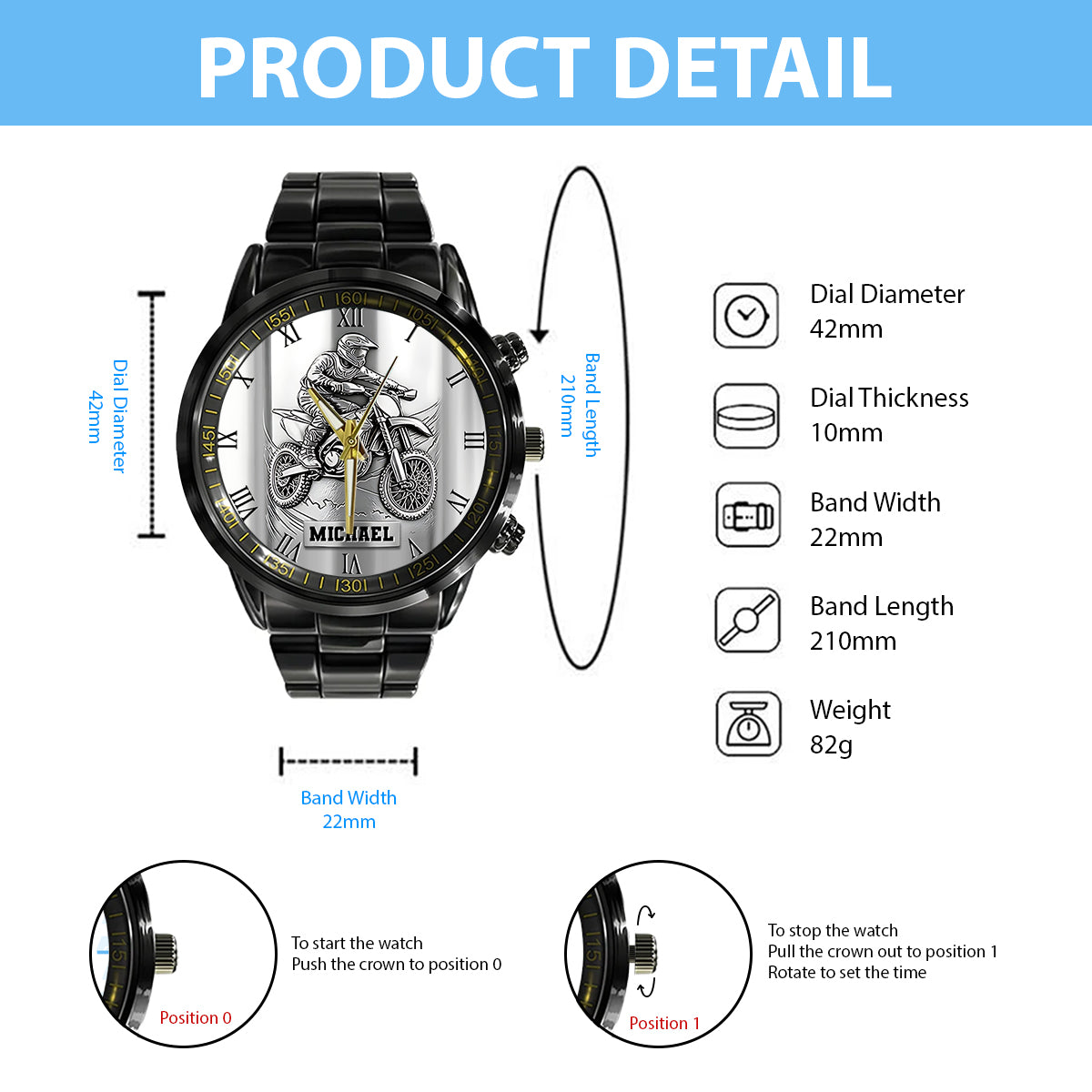 Metalic Dirt Bike/ Motocross - Personalized Dirt Bike Hand Watch
