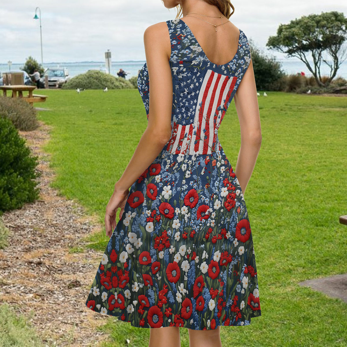 Red White and Feral - Personalized Independence Day/ 4th of July Sleeveless Dress