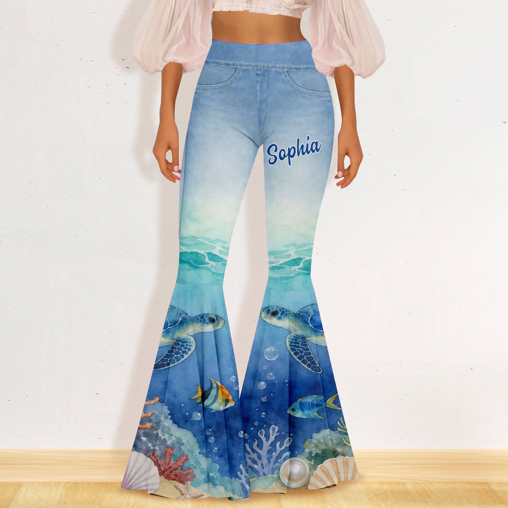 Salty Lil' Beach - Personalized Turtle Flare Leggings & Crop Tanktop