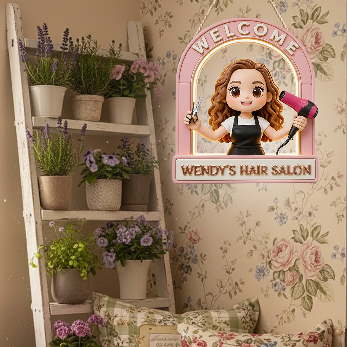 Welcome Sign For Hair Salon - Personalized Hairdresser LED Light Acrylic Sign