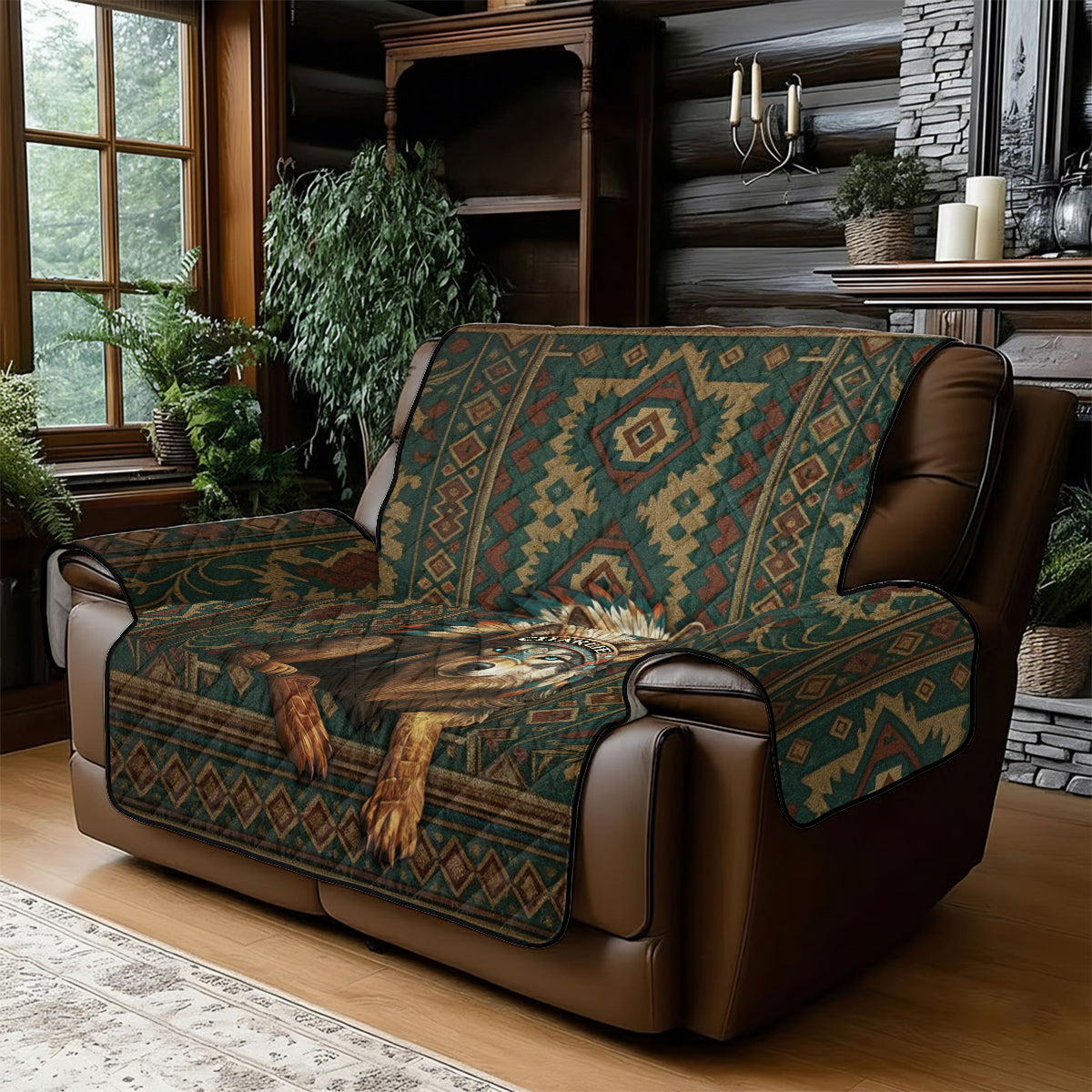 Native American Wolf - Personalized American Indian Quilted Sofa/Couch Cover