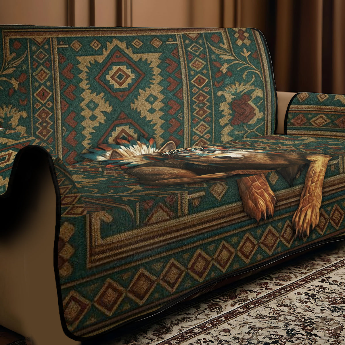 Native American Wolf - Personalized American Indian Quilted Sofa/Couch Cover