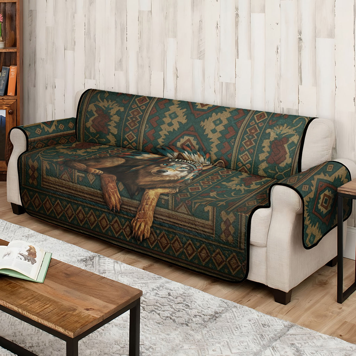 Native American Wolf - Personalized American Indian Quilted Sofa/Couch Cover