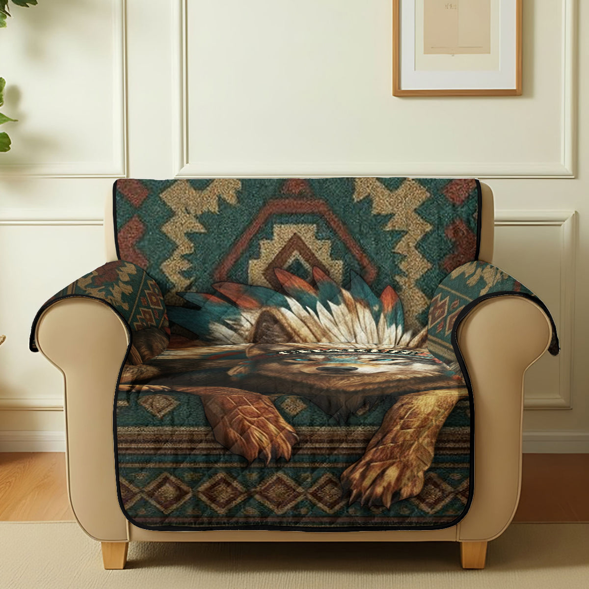 Native American Wolf - Personalized American Indian Quilted Sofa/Couch Cover