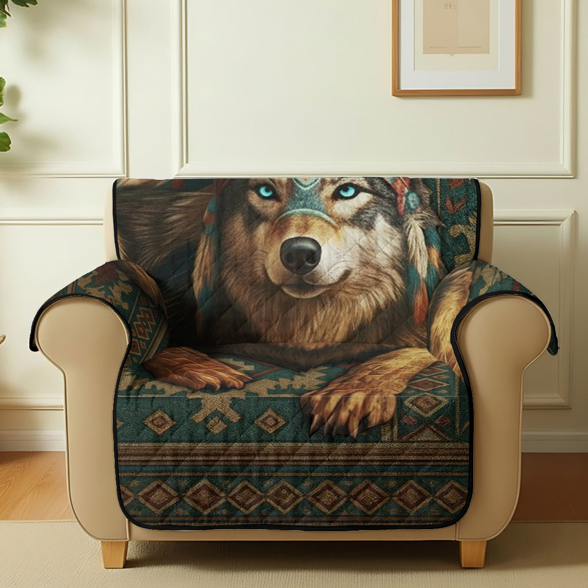 Native American Wolf - Personalized American Indian Quilted Sofa/Couch Cover