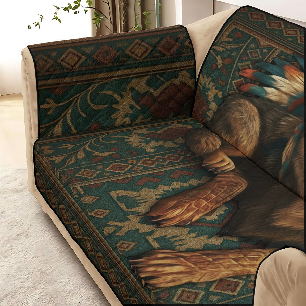 Native American Wolf - Personalized American Indian Quilted Sofa/Couch Cover