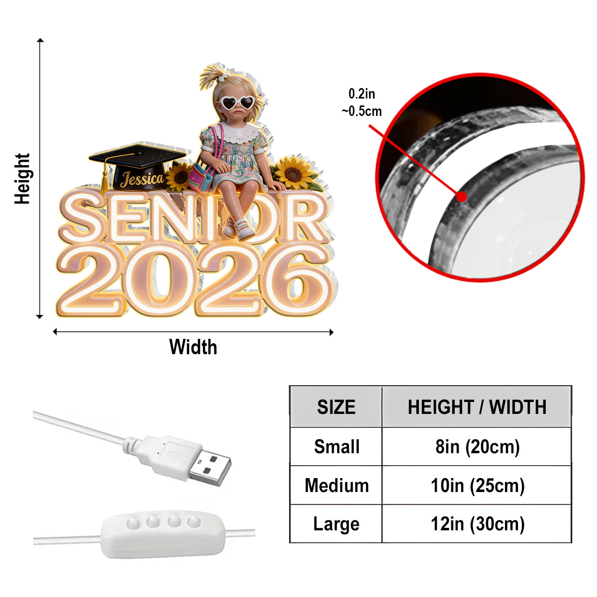 Senior 2026 - Personalized Graduation Acrylic LED Night Light