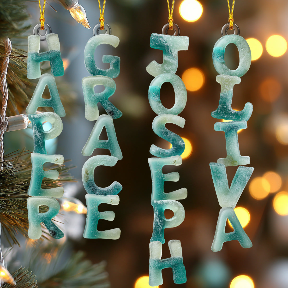Sea Glass Alphabet, Name Ornament - Personalized Family Custom Shaped Ornament