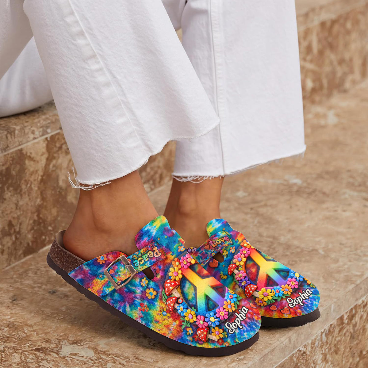 Love Hippie Style, Peace Love Hippie - Personalized Hippie Clogs With Arch Support