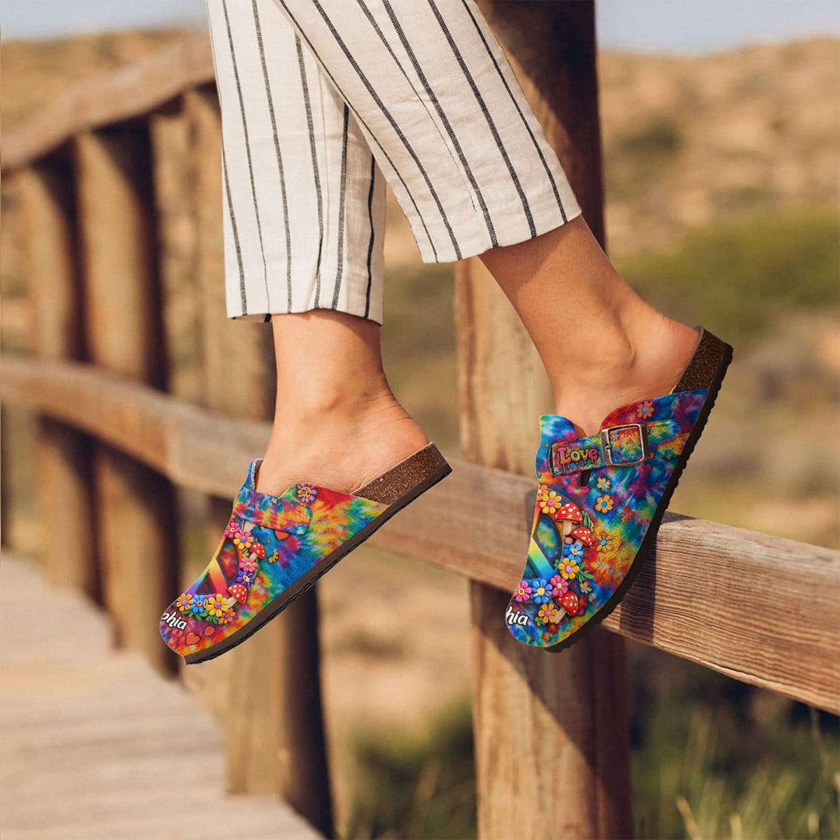 Love Hippie Style, Peace Love Hippie - Personalized Hippie Clogs With Arch Support