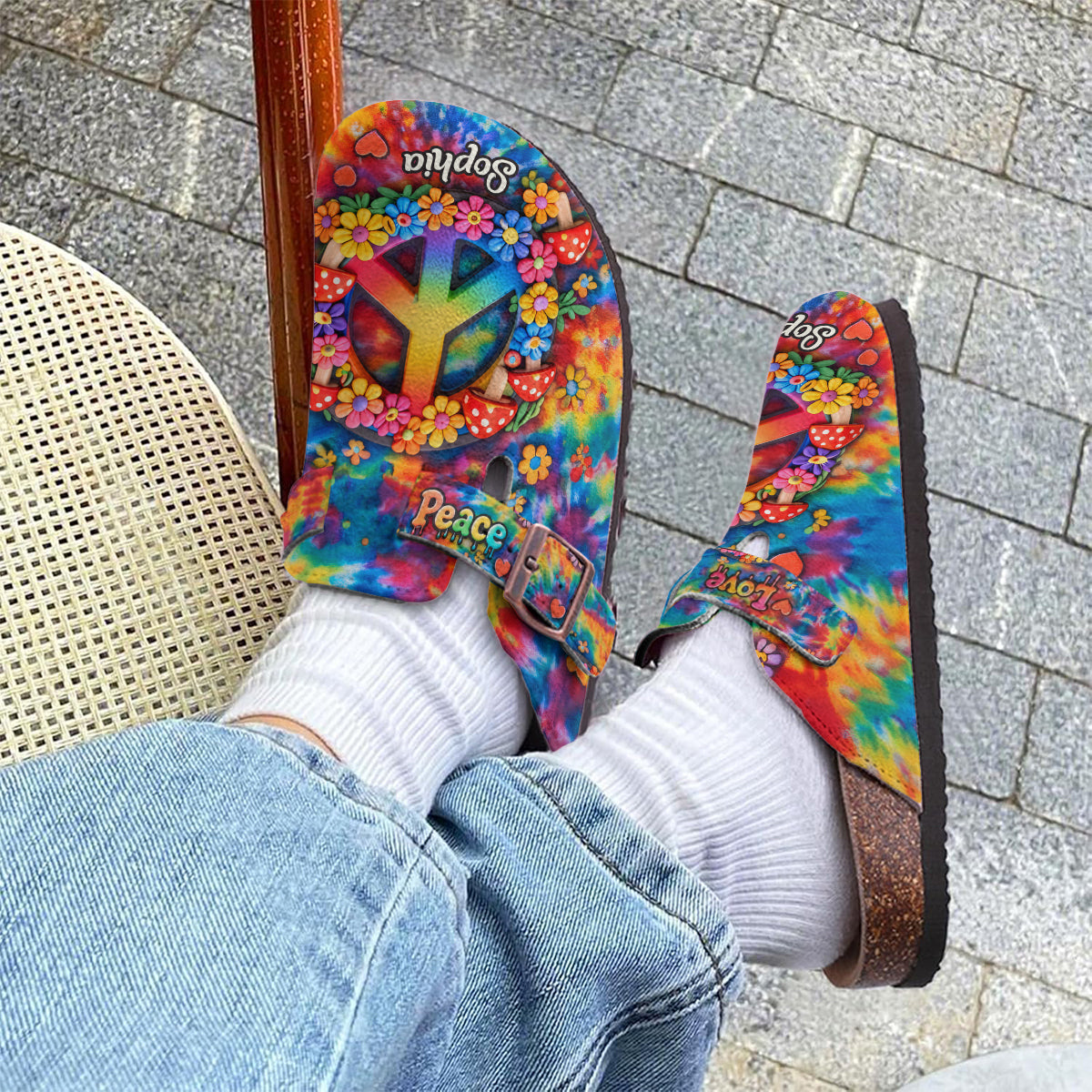 Love Hippie Style, Peace Love Hippie - Personalized Hippie Clogs With Arch Support
