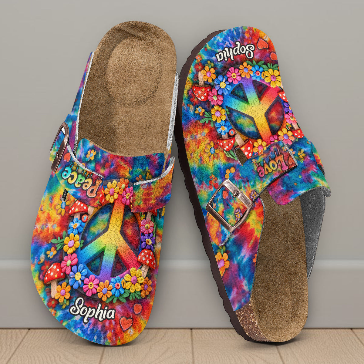 Love Hippie Style, Peace Love Hippie - Personalized Hippie Clogs With Arch Support