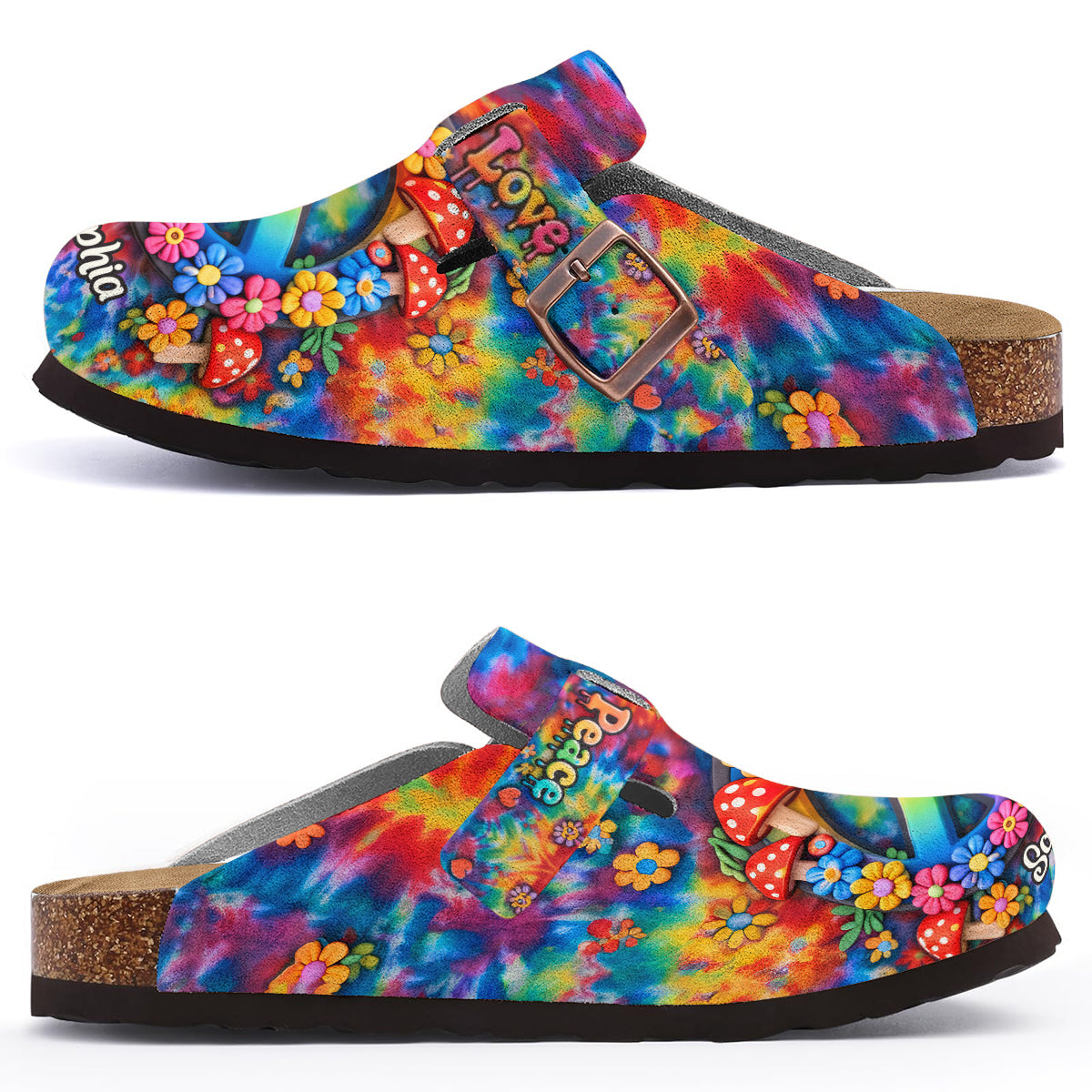 Love Hippie Style, Peace Love Hippie - Personalized Hippie Clogs With Arch Support
